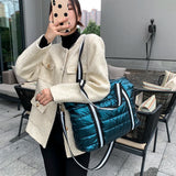 Waterproof Stripe Nylon Big Grid Shoulder Bag For Women