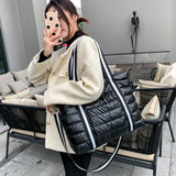 Waterproof Stripe Nylon Big Grid Shoulder Bag For Women
