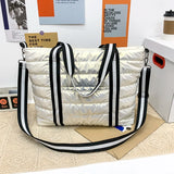 Waterproof Stripe Nylon Big Grid Shoulder Bag For Women