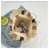 Striped Beach Straw Bag Large Capacity Shoulder Bag for Women