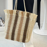 Striped Beach Straw Bag Large Capacity Shoulder Bag for Women