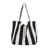 Striped Big Canvas Tote Bag for Women Summer Beach Classical Fabric Soft Large H
