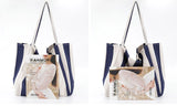 Striped Big Canvas Tote Bag for Women Summer Beach Classical Fabric Soft Large H