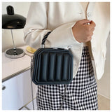 Striped Box Shape Crossbody Bag Party Clutch Chain Mini Totes PU Leather
