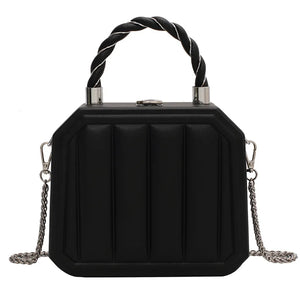 Striped Box Shape Crossbody Bag Party Clutch Chain Mini Totes PU Leather