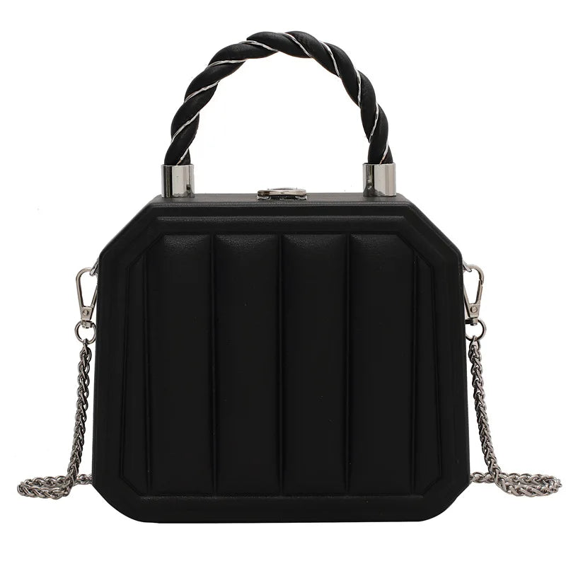 Striped Box Shape Crossbody Bag Party Clutch Chain Mini Totes PU Leather