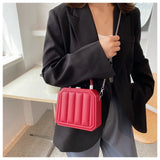 Striped Box Shape Crossbody Bag Party Clutch Chain Mini Totes PU Leather