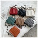 Striped Box Shape Crossbody Bag Party Clutch Chain Mini Totes PU Leather
