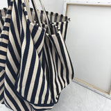 Striped Canvas Shoulder Bag Large Capacity Diagonal Tote Casual Shopping Bag