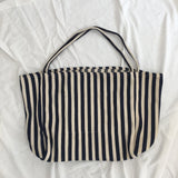 Striped Canvas Shoulder Bag Large Capacity Diagonal Tote Casual Shopping Bag
