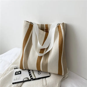 Striped Canvas Handbag Large-Capacity Shoulder Bag
