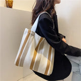 Striped Canvas Handbag Large-Capacity Shoulder Bag