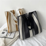 Striped Canvas Handbag Large-Capacity Shoulder Bag
