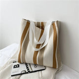 Striped Canvas Handbag Large-Capacity Shoulder Bag