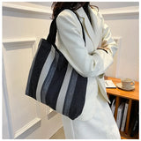 Striped Canvas Handbag Large-Capacity Shoulder Bag