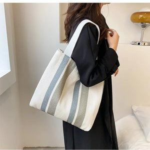 Striped Canvas Handbag Large-Capacity Shoulder Bag