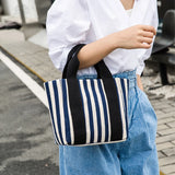 Striped Canvas Tote Bag Small Women Bag Portable Women's Handbag Shoulder Bag