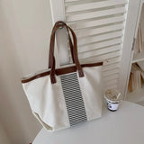 Striped Canvas Shopper Handbags Large Shoulder Bags Casual Tote