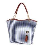 Striped Casual Tote Canvas Handbag Shoulder Shopping Bags Zipper Large Bag
