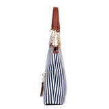 Striped Casual Tote Canvas Handbag Shoulder Shopping Bags Zipper Large Bag