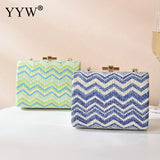 Striped Handbags Female Straw Hard-Surface Shoulder Bag