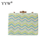 Striped Handbags Female Straw Hard-Surface Shoulder Bag