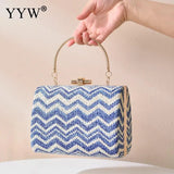 Striped Handbags Female Straw Hard-Surface Shoulder Bag
