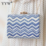 Striped Handbags Female Straw Hard-Surface Shoulder Bag