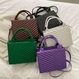 Striped Pu Leather Shoulder Bag Ladies Handbags Small Top-handle Bags For Women