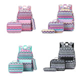 Striped School Backpack with Lunch Tote Pencil Bag for Teen Girls