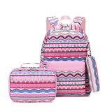 Striped School Backpack with Lunch Tote Pencil Bag for Teen Girls