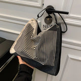 Striped Shoulder Bags Women Casual Tote Nylon Handbags Large Capacity