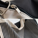 Striped Shoulder Bags Women Casual Tote Nylon Handbags Large Capacity