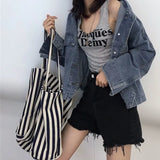 Striped Shoulder Bags Women Large Capacity Shopping Casual Tote Bag