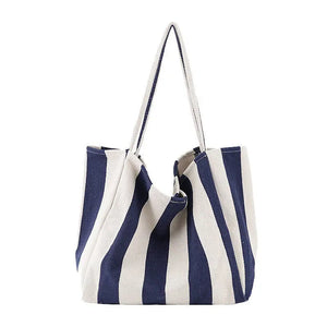 Striped Shoulder Bags Women Large Capacity Shopping Casual Tote Bag