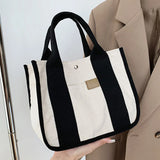 Striped Canvas Tote Messenger Shopper Handbag School Bag