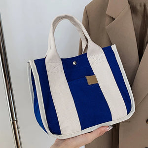 Striped Canvas Tote Messenger Shopper Handbag School Bag