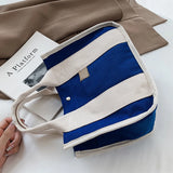 Striped Canvas Tote Messenger Shopper Handbag School Bag