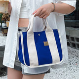 Striped Canvas Tote Messenger Shopper Handbag School Bag