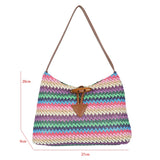 Striped Straw Shoulder Bag For Women Woven Handbag Raffia Rattan Bag