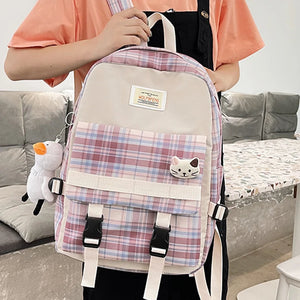 Striped Women School Bag for Girls Canvas Backpack Female Anti Theft Bagpack Nyl
