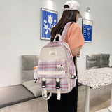 Striped Women School Bag for Girls Canvas Backpack Female Anti Theft Bagpack Nyl