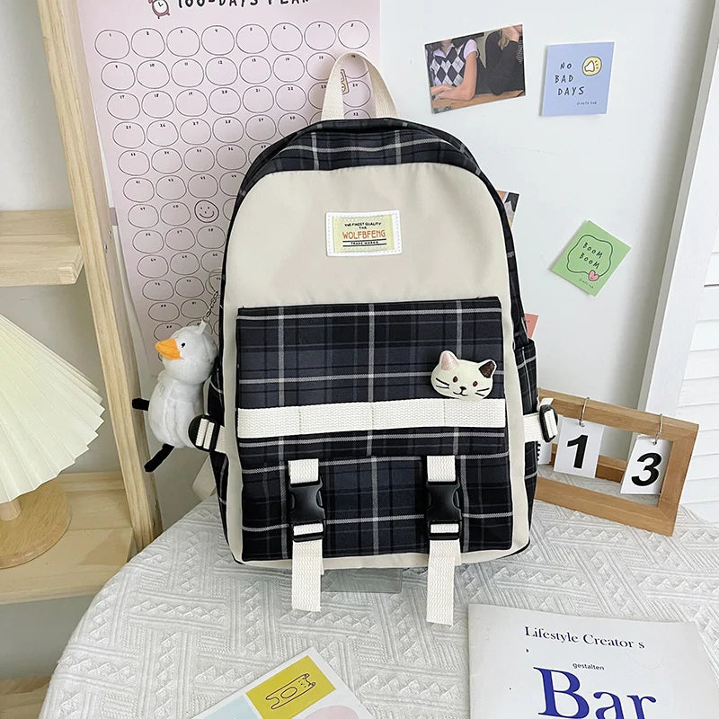 Striped Women School Bag for Girls Canvas Backpack Female Anti Theft Bagpack Nyl