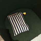 Striped Tassel Canvas Clutch Bag Large Capacity Cosmetic Pouch
