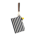 Striped Tassel Canvas Clutch Bag Large Capacity Cosmetic Pouch