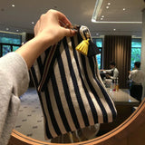 Striped Tassel Canvas Clutch Bag Large Capacity Cosmetic Pouch