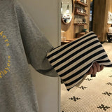 Striped Tassel Canvas Clutch Bag Large Capacity Cosmetic Pouch