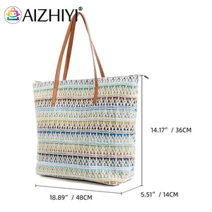 Stripes Straw Totes Bag Women Shoulder Bag Summer Beach Handbag