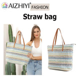 Stripes Straw Totes Bag Women Shoulder Bag Summer Beach Handbag