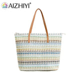 Stripes Straw Totes Bag Women Shoulder Bag Summer Beach Handbag